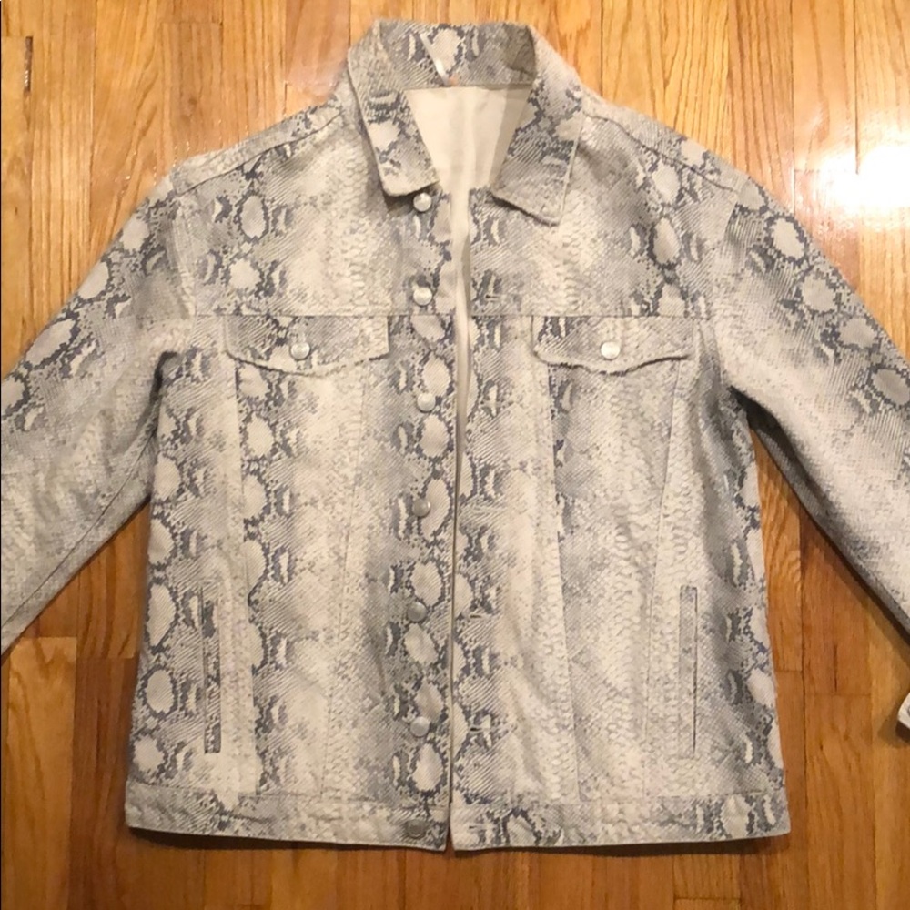 Free People Snake Skin Print Jean Jacket